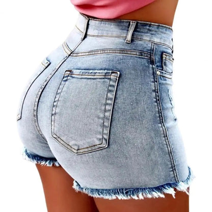 Summer Women Shorts High Waist Washed Retro Shorts.