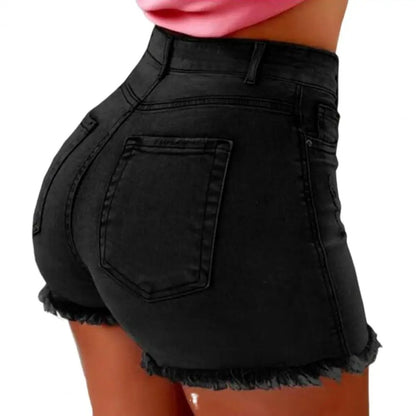 Summer Women Shorts High Waist Washed Retro Shorts.