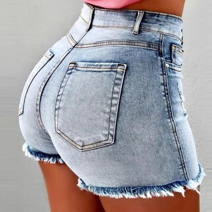 Summer Women Shorts High Waist Washed Retro Shorts.
