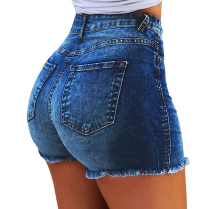 Summer Women Shorts High Waist Washed Retro Shorts.
